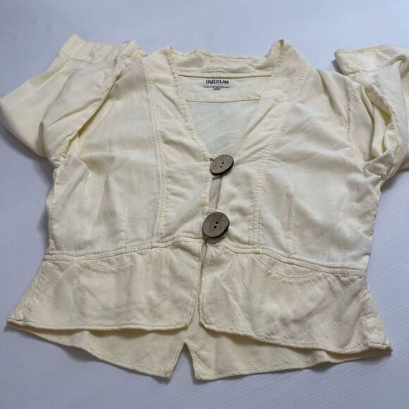 Iridium Apparel Pale Yellow Button Front Lagenlook Cotton Duster Jacket Sz Small - Picture 5 of 8